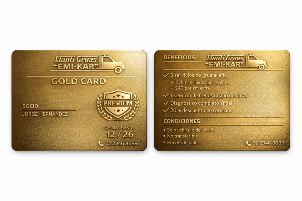 tarjeta dorada premium llanti grúas